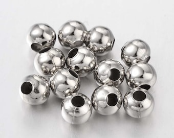 Lot de 50 PERLES métal ARGENTE diametre 8 mm - Perles Intercalaires - Perles d'espacement - creation bijoux perles