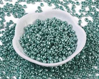 1000 metallic green seed beads diameter 2 mm 12/0 - jewelry creation