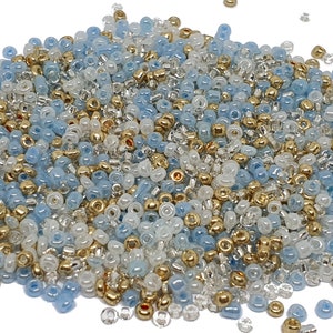 1000 ZAADPARELS Goud Goud Blauw Wit - veelkleurige mix ø 2 mm 12/0 - sieraden creatie