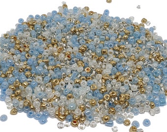 SEED BEADS Gold Gold Blue White - set of 1000 or 2000 beads - Diameter 2 mm 12/0 - jewelry creation