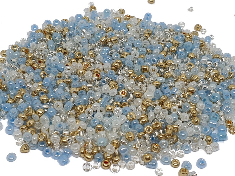 1000 SEED PEARLS Golden Gold Blue White multicolored mix ø 2 mm 12/0 jewelry creation image 1