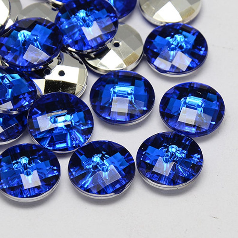 10 BOUTONS Acrylique STRASS Bleu 2 trous rond diamètre 10 mm creation couture DIY image 3