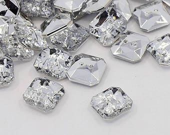 20 FANCY BUTTONS transparent STRASS 11 mm square shape - 2 holes 1 mm - couture scrapbooking creation