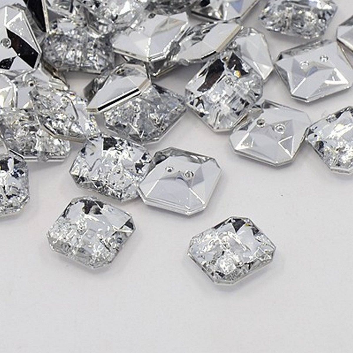 10 Boutons Fantaisie Strass Transparents - 13 Mm - 2 Trous - Pour Couture Et Scrapbooking