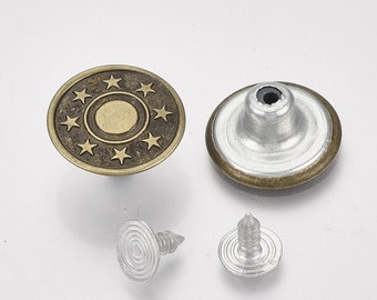 15 SNAP BUTTONS Jeans Metal Bronze round 17 mm with Stars - DIY sewing