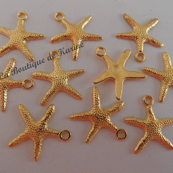 10 BRELOQUES CHARMS perles ETOILE de mer metal dore - creation bijoux