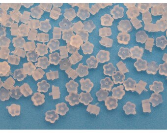 200 pcs Soft PLASTIC Flower shape EARRINGS BACK stoppers, clear white, Size : 4mm x 2.5mm, hole 1mm - handmade jewelry beads