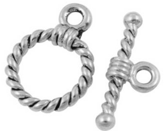 10 TOOGLE round metal toggle CLASPS silver - creating jewelry beads