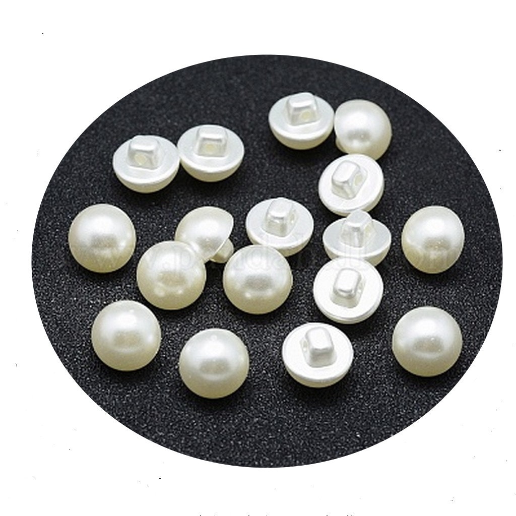 20 Beige Mother-of-pearl Stem Buttons, Pearly Acrylic Finish, 12mm ...