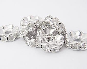 20 BEADS Rondelle INTERCALIER Wavy edges STRASS transparent silver metal 10 mm - Grade A - jewelry creation
