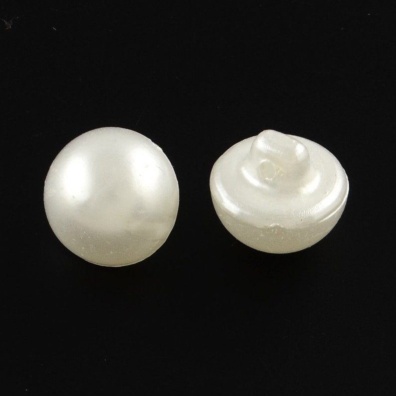 20 BOUTONS de TIGE Blanc NACRE Aspect Perle nacrée Acrylique diamètre 10 mm 1 trou creation couture Diy image 2