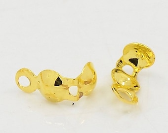 100 EMBOUTS CACHE NOEUDS a plier metal dore 9 x 3 mm boucle ouverte - creation bijoux perles