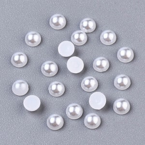 300 PERLES CABOCHON Demi Rond à coller acrylique Blanc NACRE 4 mm - Dos Plat - Creation Diy