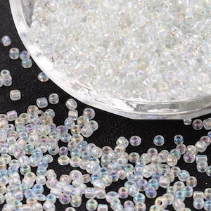 1000 pcs Round GLASS SEED BEADS, Rocailles - White transparent colors Rainbow - Size 12/0 Diameter 2 mm