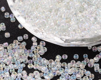 1000 pcs Round GLASS SEED BEADS, Rocailles - White transparent colors Rainbow - Size 12/0 Diameter 2 mm