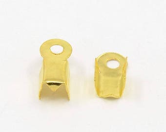 Pack of 100 pcs FOLDING CORD END Crimps - golden - 9 x 3 mm - jewelry findings terminators endtips