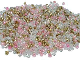 1000 PERLES DE ROCAILLE Doré Or Rose Blanc - mélange multicolore ø 2 mm 12/0 - creation bijoux