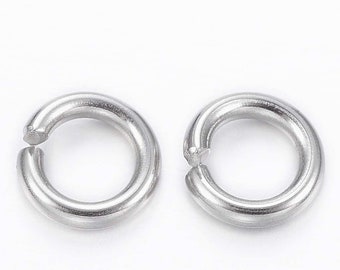 Lot of 50 silver metal junction rings 6 and 8 mm STAINLESS STEEL 304 - open connectors - pearl jewelry creation