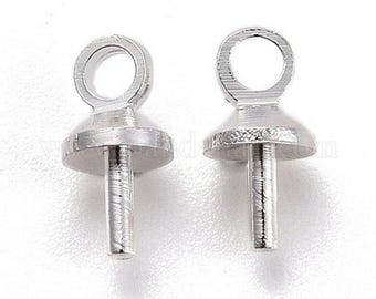 20 Light silver METAL 6 mm glue-on rods - fixed bails - pearl jewelry creation