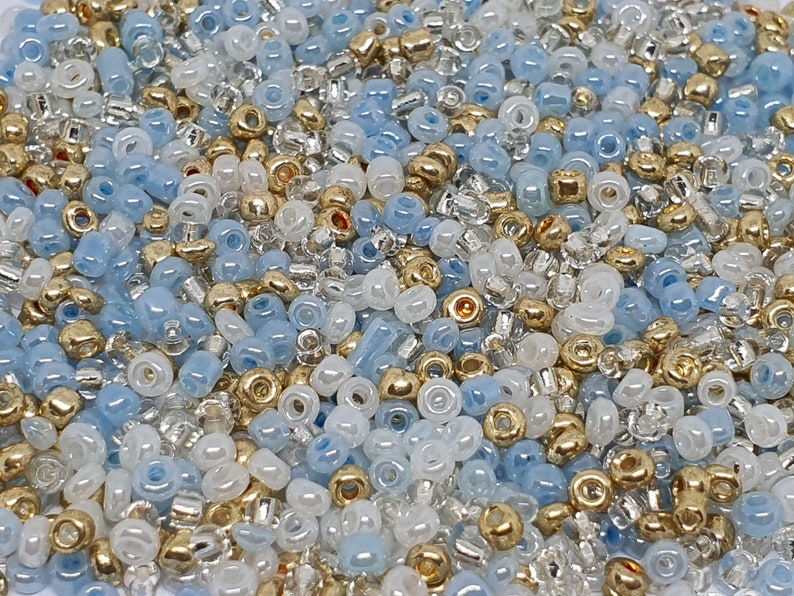 1000 SEED PEARLS Golden Gold Blue White multicolored mix ø 2 mm 12/0 jewelry creation image 2