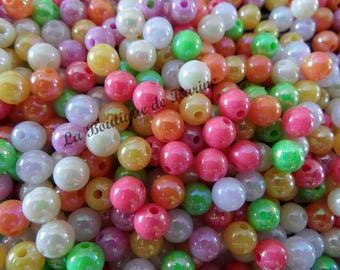 100 PERLES NACREES ACRYLIQUES multicolores ø 6 mm - creation bijoux