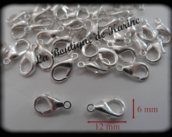 50 FERMOIRS MOUSQUETONS METAL argente clair 12 x 6 mm - creation bijoux perles