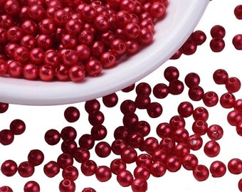Lot of 200 red PEARL ACRYLIC PEARLS Diameter 6 mm - Free Delivery - Creation