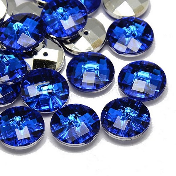 10 BOUTONS Acrylique STRASS Bleu 2 trous rond diamètre 10 mm - creation couture DIY