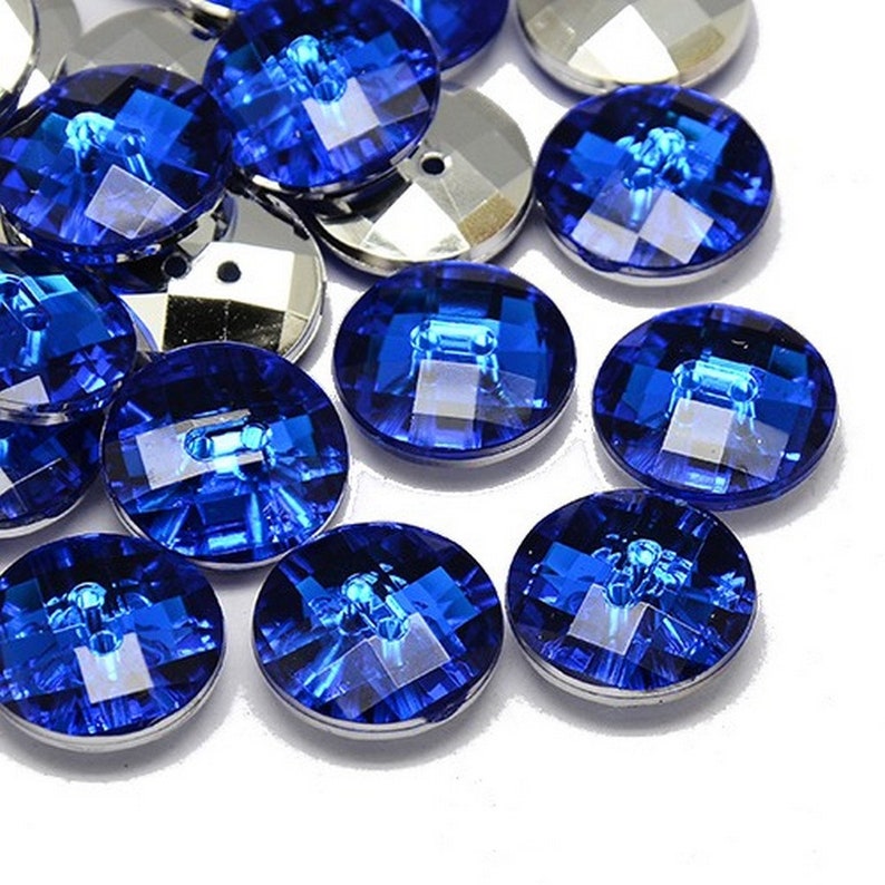 10 BOUTONS Acrylique STRASS Bleu 2 trous rond diamètre 10 mm creation couture DIY image 1