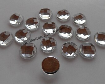 15 STRASS PEARLS ROUND cabochon to glue transparent acrylic 18 mm - pearl jewelry creation