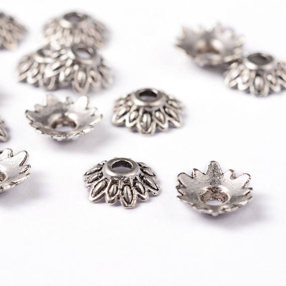 Lot De 50 Coupelles Perle Intercalaire Métal Argenté 8 Mm Forme Fleur - Création Bijoux
