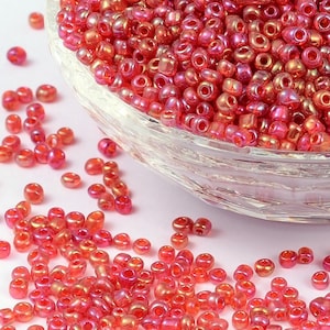 1000 Perline di semi rosse traslucide con riflessi multicolori Diametro 2 mm 12/0 - creazione di gioielli