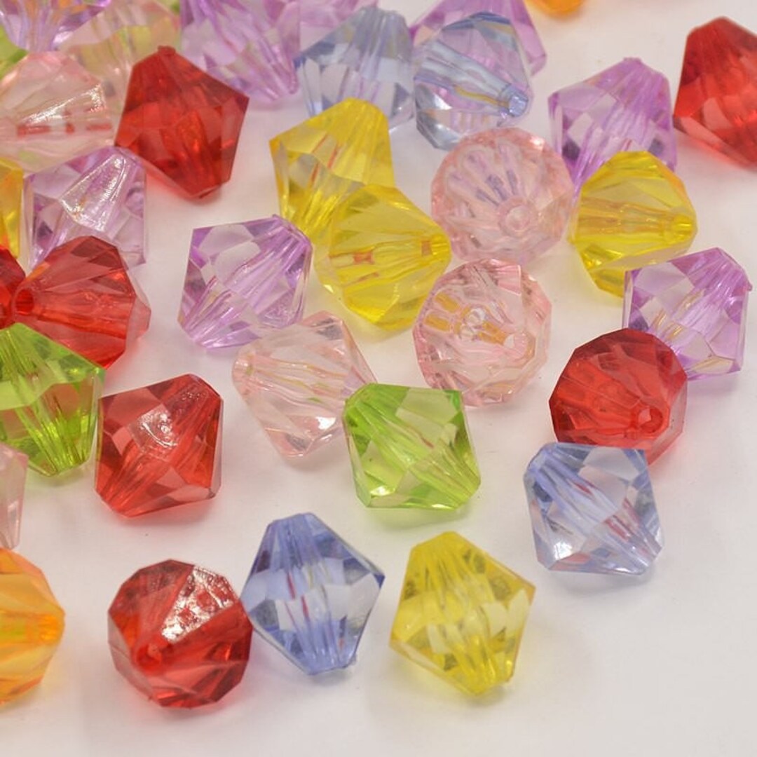 12 Perles Toupie à Facettes Acrylique Multicolore - Diamètre 14 Mm - Pour Création Bijoux Fantaisie