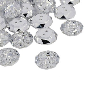 10 BOTTONI FANTASIA CON STRASS TRASPARENTI 18 mm - 2 fori - creazioni per cucito e scrapbooking