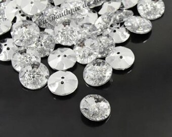 10 BOUTONS FANTAISIES STRASS transparent 10 mm - 2 trous - creation couture scrapbooking