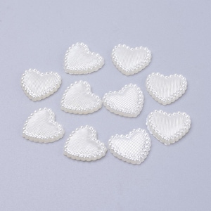 30 PERLES CABOCHON Forme COEUR acrylique Blanc Nacré 14 mm - A coller Dos Plat - Creation Diy