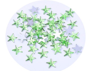 30 green rhinestone star cabochon beads 10 mm acrylic to glue - silver back - DIY creation
