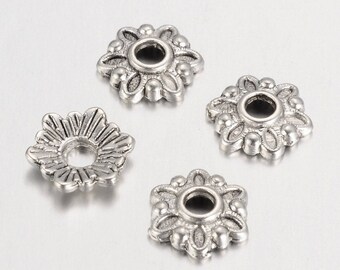 30 COUPELLES PERLE INTERCALAIRE metal argente 8 mm forme fleur - creation bijoux perles