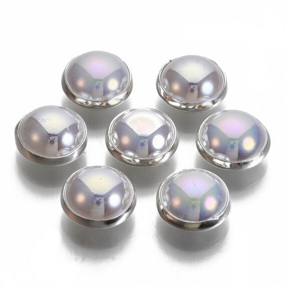Lot De 20 Boutons Métal Argenté Avec Perle Nacrée Beige 5mm - Création Couture - Neuf