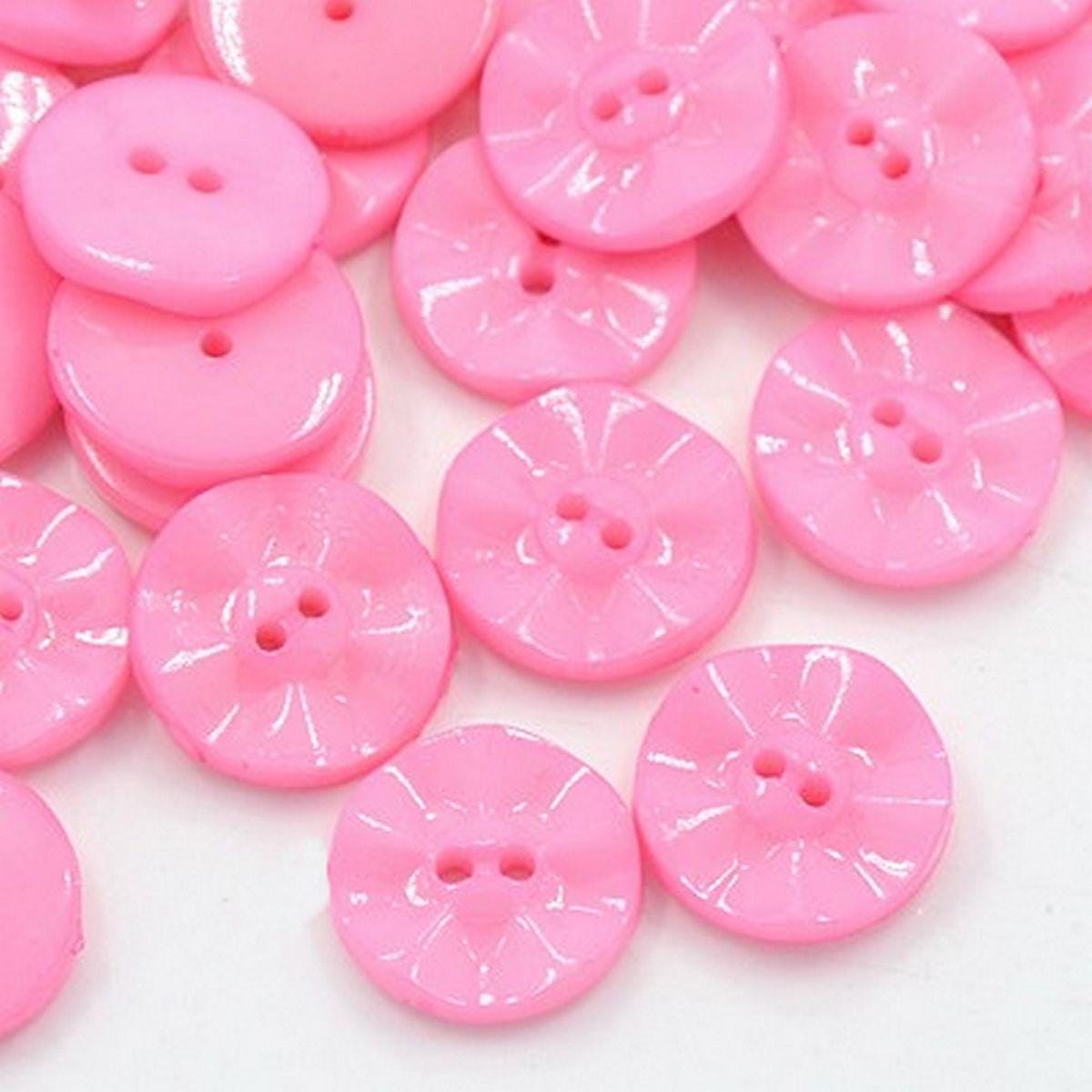 100 Bottoni Rotondi In Resina Acrilica, 2 Fori, 9 Mm, Colore Dark Pink