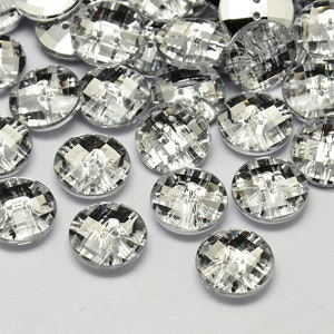 10 BOTTONI FANTASIA STRASS trasparenti 13 mm - 2 fori - creazione couture scrapbooking