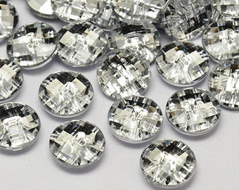 10 BUTTONs TRANSPARENT STRASS 12 mm - 2 holes - creation couture scrapbooking