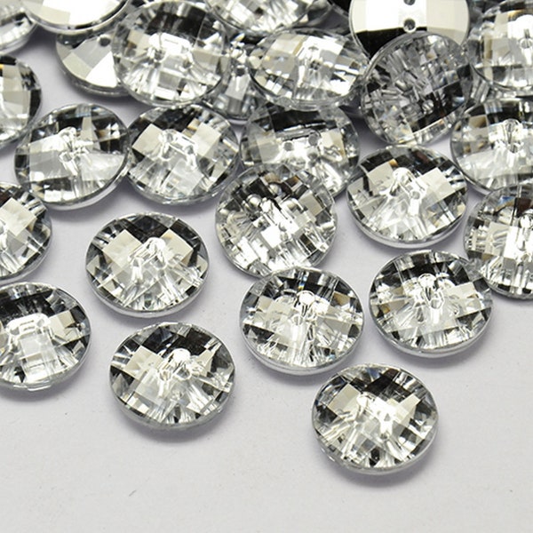 10 BOUTONS FANTAISIES STRASS transparent 12 mm - 2 trous - creation couture scrapbooking