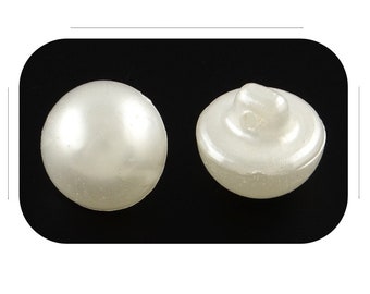 20 BOUTONS de TIGE Blanc NACRE Aspect Perle nacrée Acrylique diamètre 10 mm 1 trou - creation couture Diy