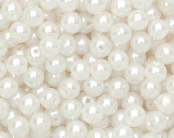 Lot of 500 White Acrylic Pearl Beads Diameter 4 mm - Free Shipping - Creation