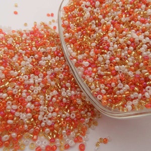 1000 pcs Round GLASS SEED BEADS - Rocailles - Orange, Gold and white - Multicolor - Size 12/0 Diameter 2 mm - Handmade Jewelry Making