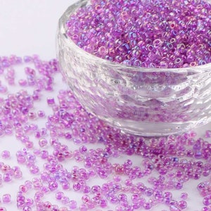 1000 perline di semi viola con riflessi multicolori Diametro 2 mm 12/0 - creazione di gioielli