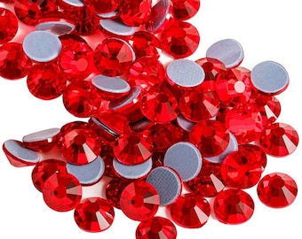 Shiny Iron-on Hotfix Rhinestones in Red Glass - 1.8mm - 2.5mm - 5mm - 6mm
