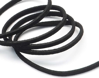 3 Yards Suede Cord Lace Faux Leather Cord - BLACK - 3 mm Width - Jewelry Making Beading Craft Thread String