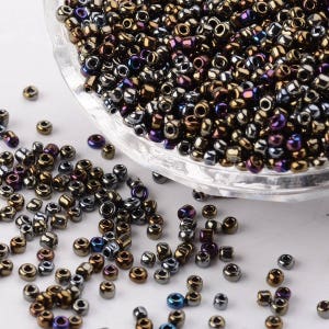 1000 PERLINE DI ROCAINE nero / bronzo Diametro 2 mm 12/0 - creazione gioielli